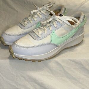 Nike Women's Pastel Green and White Sneakers